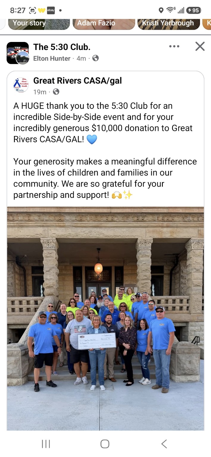 Members of the 5:30 Club and Great Rivers CASA/GAL gather with a $10,000 donation check